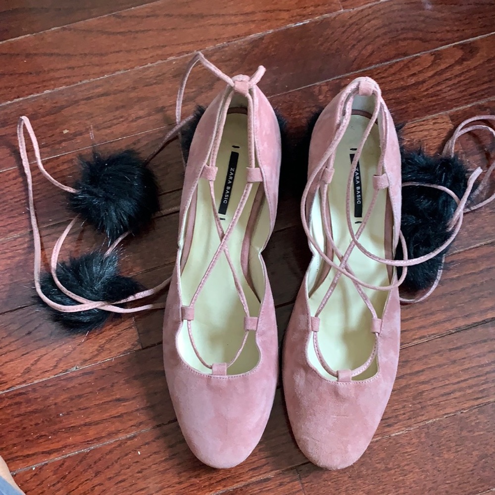 Zara Fur & Pink Lace up Shoe